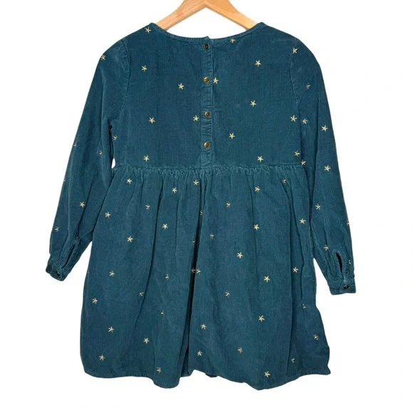 FATFACE Girls Green Corduroy Star‎ Dress Pocket Embroidered Metallic 10/11 - Picture 3 of 10